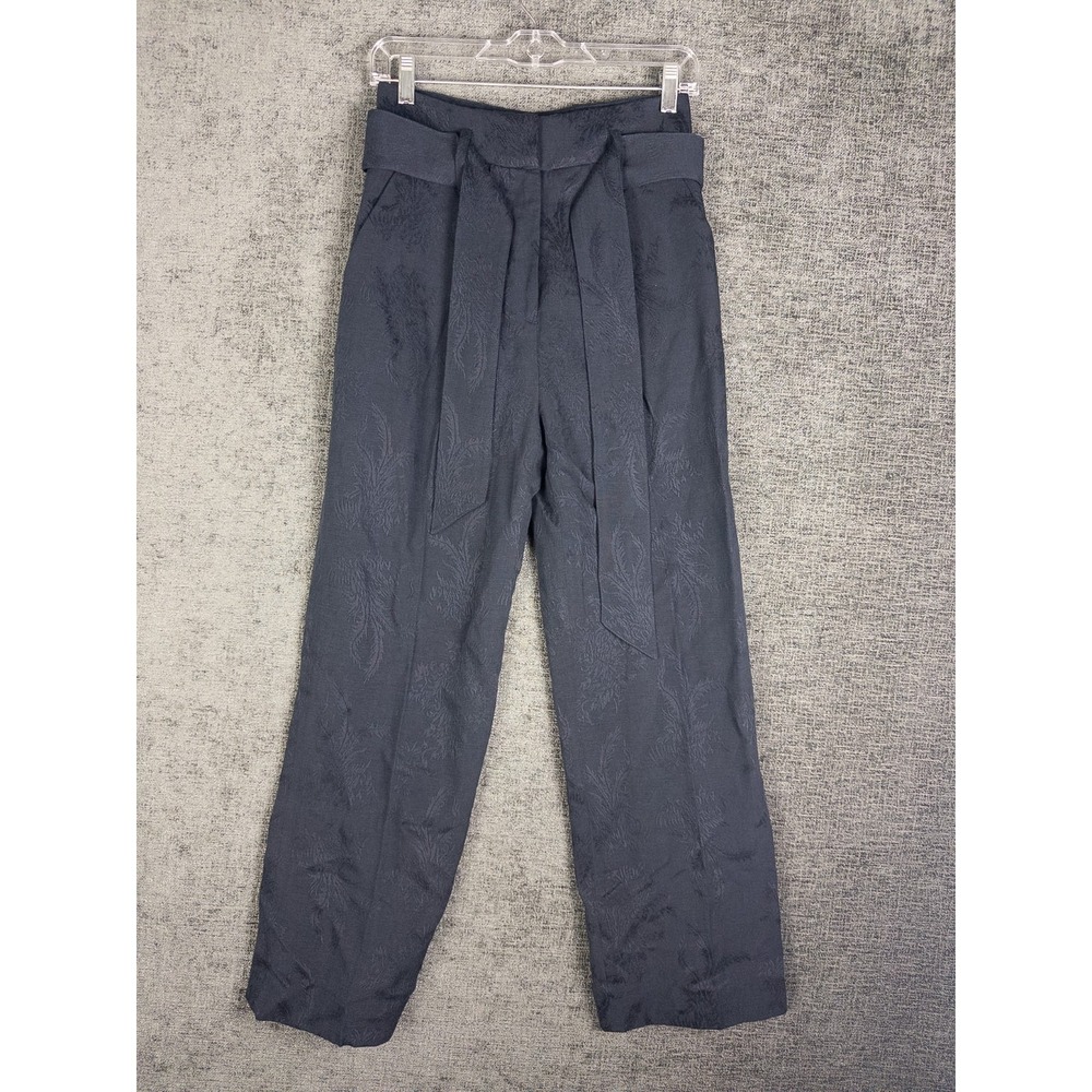 Veronica Beard Pants Womens 0 Navy Linen Blend Jacquard Strap Cropped